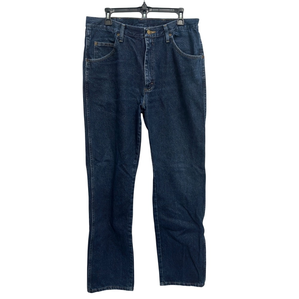 Wrangler Mens Jeans Regular Fit Straight Leg Indigo Blue Cotton‎ Denim Sz 35x34